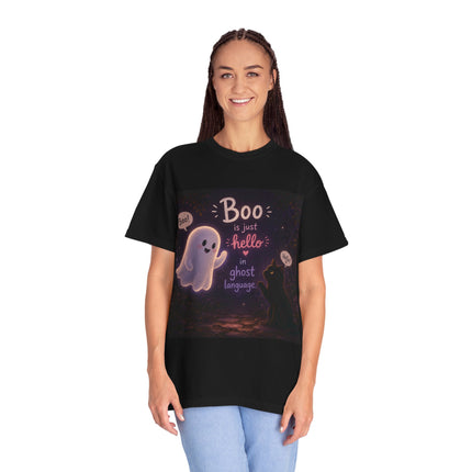 Halloween Ghost T-Shirt — “Boo is just hello in ghost language” Cute Spooky Tee