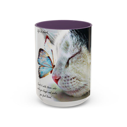 Life Is Short Cat & Butterfly 15oz Accent Mug