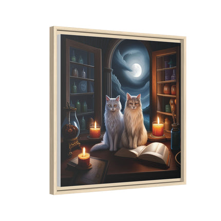 Mystic Moonlit Cats Framed Canvas — Witchy Home Décor Art