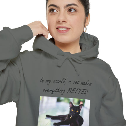 Relaxed Black Cat Hoodie — "In my world, a cat makes everything BETTER"
