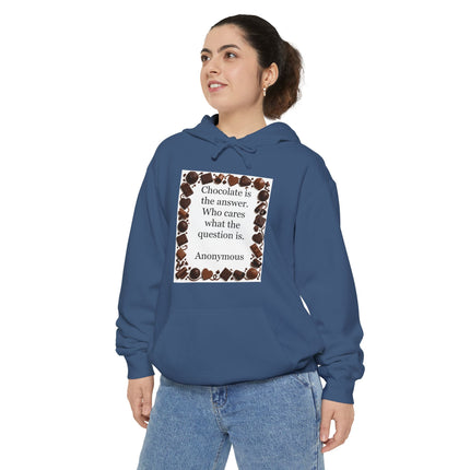 Chocolate Quote Hoodie — "Chocolate is the answer" Cozy Graphic Sweatshirt