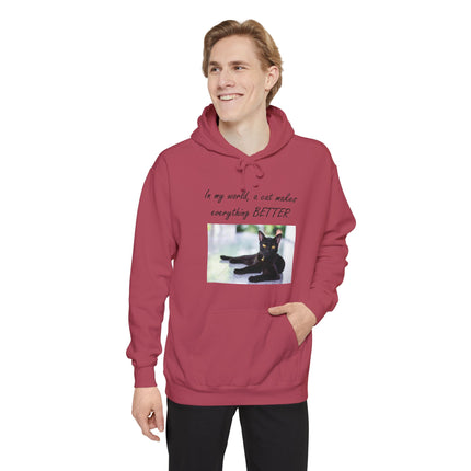 Relaxed Black Cat Hoodie — "In my world, a cat makes everything BETTER"