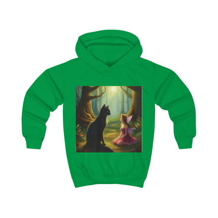 Kids Hoodie — Enchanted Forest Fairy & Black Cat Illustration