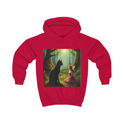 Kids Hoodie — Enchanted Forest Fairy & Black Cat Illustration