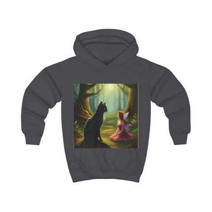 Kids Hoodie — Enchanted Forest Fairy & Black Cat Illustration