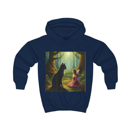 Kids Hoodie — Enchanted Forest Fairy & Black Cat Illustration