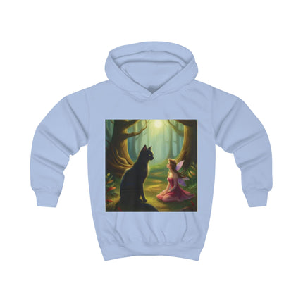 Kids Hoodie — Enchanted Forest Fairy & Black Cat Illustration