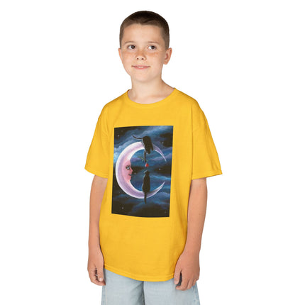 Kids Moon Dreamer Tee — Black Cats on Crescent Moon Graphic