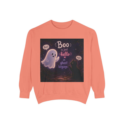 Halloween Ghost Sweatshirt – “Boo is just hello in ghost language” Cozy Pullover