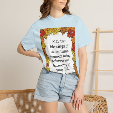 Autumn Equinox Blessings T-Shirt — Fall Leaves Balance & Harmony Tee