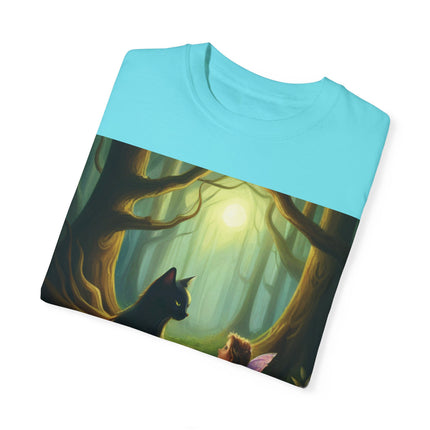 Whimsical Fairy & Cat Tee – Nature-Inspired Unisex Graphic Shirt