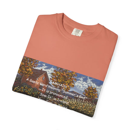 Samhain Harvest Tee — 'Samhain' Pronunciations + 'Pumpkin Spice' Autumn Humor