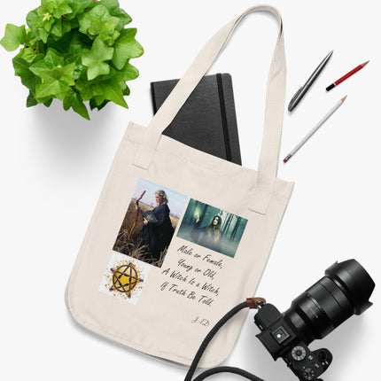 Witchy Organic Canvas Tote Bag - Empowering Quote & Nature Design