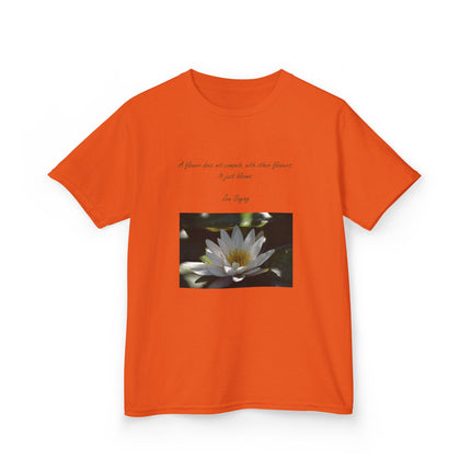 Inspirational Kids Tee – “A Flower Just Blooms” Nature Graphic Shirt