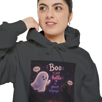 Cute Ghost 'Boo Is Just Hello' Halloween Hoodie