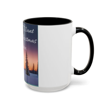 Christmas Peace Accent Mug | 15oz Ceramic Cup with Quote & Sunset