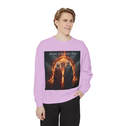Aging Is Sacred Fire Sweatshirt — Mystical Elderhood Graphic Sweatshirt