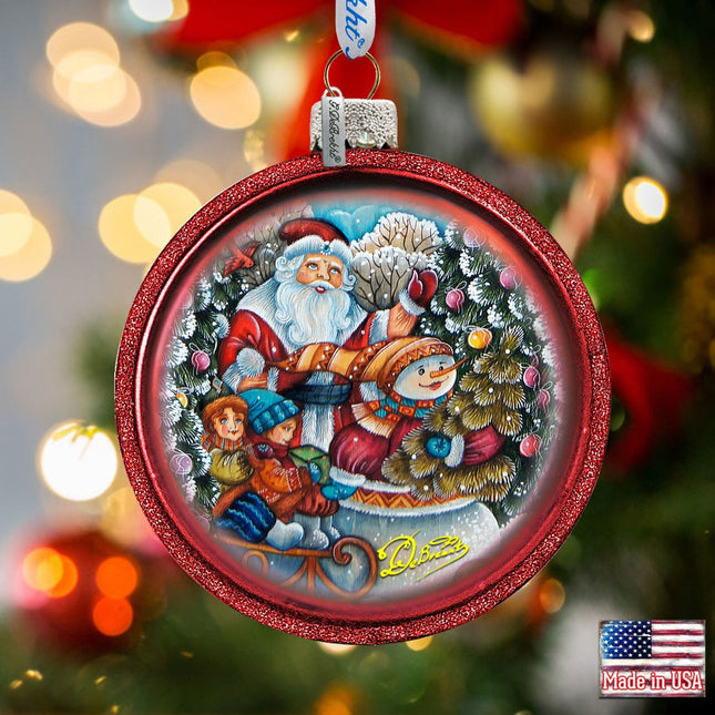 Christmas is Coming Cut Ball Glass Ornament by G. DeBrekht - Christmas Santa Snowman Decor - 764-133-0