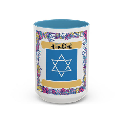 Hanukkah Star of David Accent Coffee Mug — Festive Dreidel Border 11/15oz