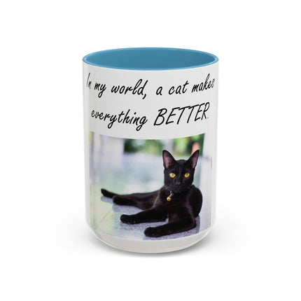 Black Cat Accent Ceramic Mug – “A Cat Makes Everything Better” – 15oz