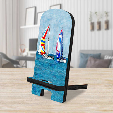 Sail Boats Cell Phone Stand Coastal Decor Wood Mobile Tablet Holder Charging Station Organizer - 892042-0