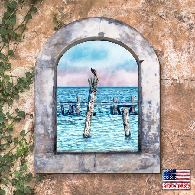 Ocean Paradise Pelican Wooden Wall Art by G. DeBrekht - Coastal Sea-Life Decor - 8491004W-0
