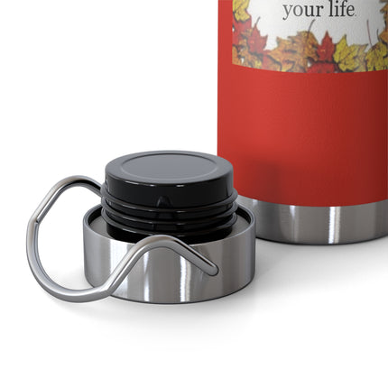 Autumn Equinox Insulated Bottle — 22oz Copper Vacuum Bottle with Fall Leaves Blessing