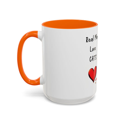 Coffee Mug — "Real Men Love Cats" Accent Ceramic Mug with Cat Photo (11/15 oz)