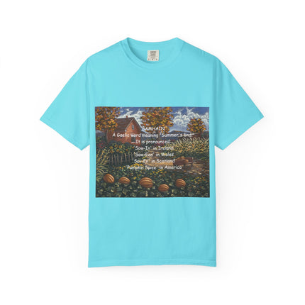 Samhain Harvest Tee — 'Samhain' Pronunciations + 'Pumpkin Spice' Autumn Humor