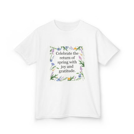 Kids Tee — "Celebrate the return of spring with joy and gratitude" Floral Spring Shirt