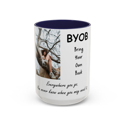 BYOB Accent Mug – “Bring Your Own Book” – 15oz Ceramic for Book Lovers