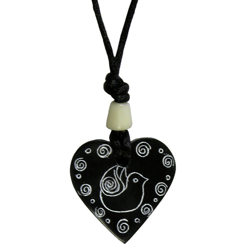 Coal Heart Pendant with Dove from Colombia-0