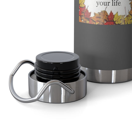 Autumn Equinox Insulated Bottle — 22oz Copper Vacuum Bottle with Fall Leaves Blessing