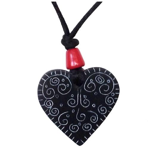 Coal Heart Pendant with Swirls from Colombia-0
