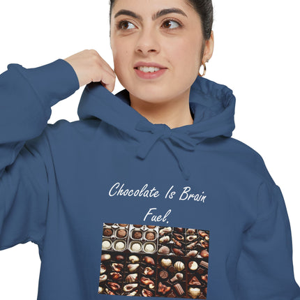 Chocolate Lover Hoodie — "Chocolate Is Brain Fuel" Photo Print