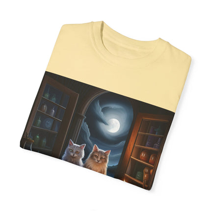 Magical Cats T-Shirt – Cozy Night Reading – Unisex Garment-Dyed