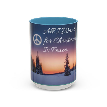 Christmas Peace Accent Mug | 15oz Ceramic Cup with Quote & Sunset