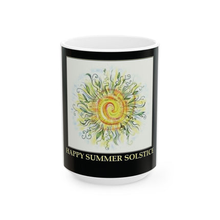 Happy Summer Solstice Ceramic Mug - 15oz, Vibrant Sun Design