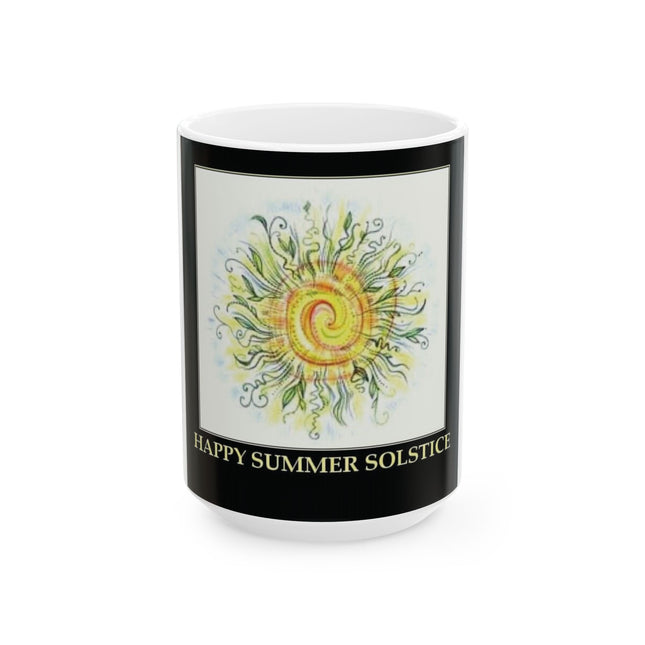 Happy Summer Solstice Ceramic Mug - 15oz, Vibrant Sun Design