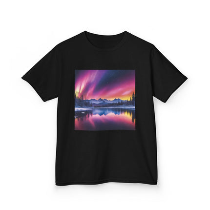 Kids Tee — Colorful Northern Lights Mountain Print