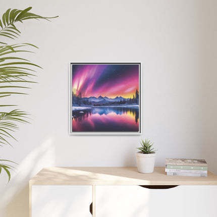 Framed Matte Canvas - Aurora Lake Landscape Wall Art