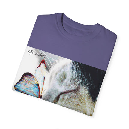 Inspirational Cat & Butterfly T-Shirt | Life is Short Quote