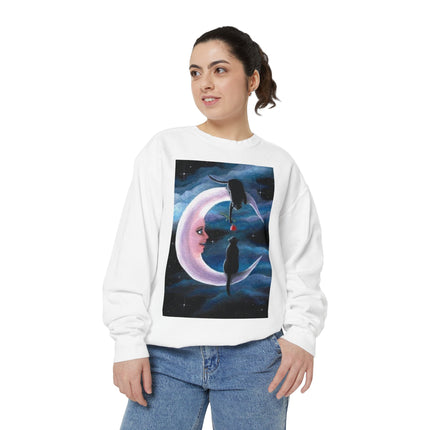 Moonlit Cats Sweatshirt —Whimsical Crescent Moon & Black Cat Graphic