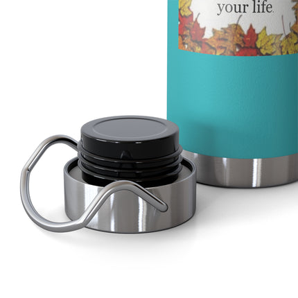 Autumn Equinox Insulated Bottle — 22oz Copper Vacuum Bottle with Fall Leaves Blessing