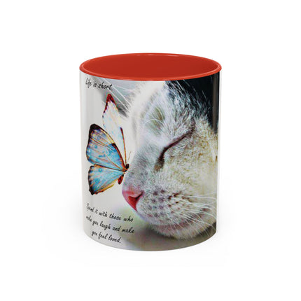 Inspirational Cat & Butterfly Accent Ceramic Mug - 11 oz