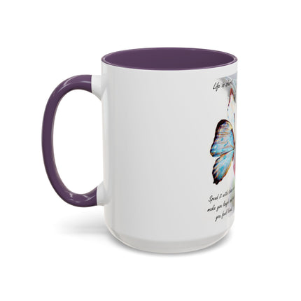 Cat & Butterfly Coffee Mug with 'Life is Short' Inspirational Quote (Accent, 11/15oz)