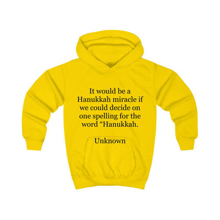 Kids Hoodie — 'Hanukkah Spelling' Funny Holiday Quote Sweatshirt