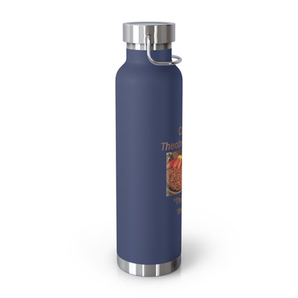 Cacao Copper Vacuum Bottle 22oz – Insulated Travel Bottle with ‘Cacao: The Food of the Gods’ Design