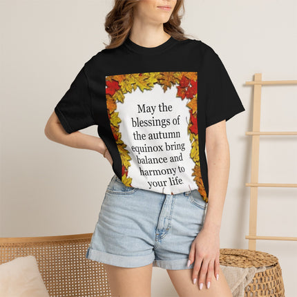 Autumn Equinox Blessings T-Shirt — Fall Leaves Balance & Harmony Tee