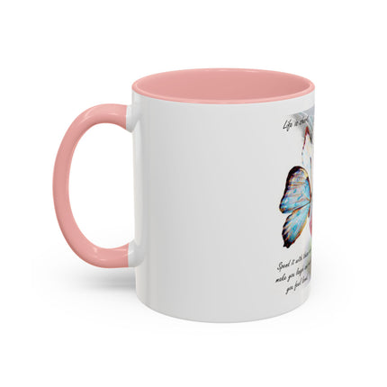 Cat & Butterfly Coffee Mug with 'Life is Short' Inspirational Quote (Accent, 11/15oz)